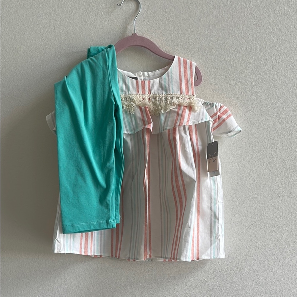 Pippa & Julie Striped Kids Top with Detail‎ and leggings